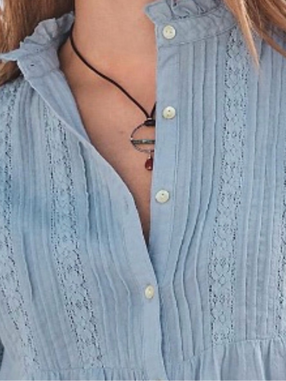 Sundance Luella Victorian Long Sleeve Button Down Top Size M Light Blue Bohemian - Picture 12 of 14